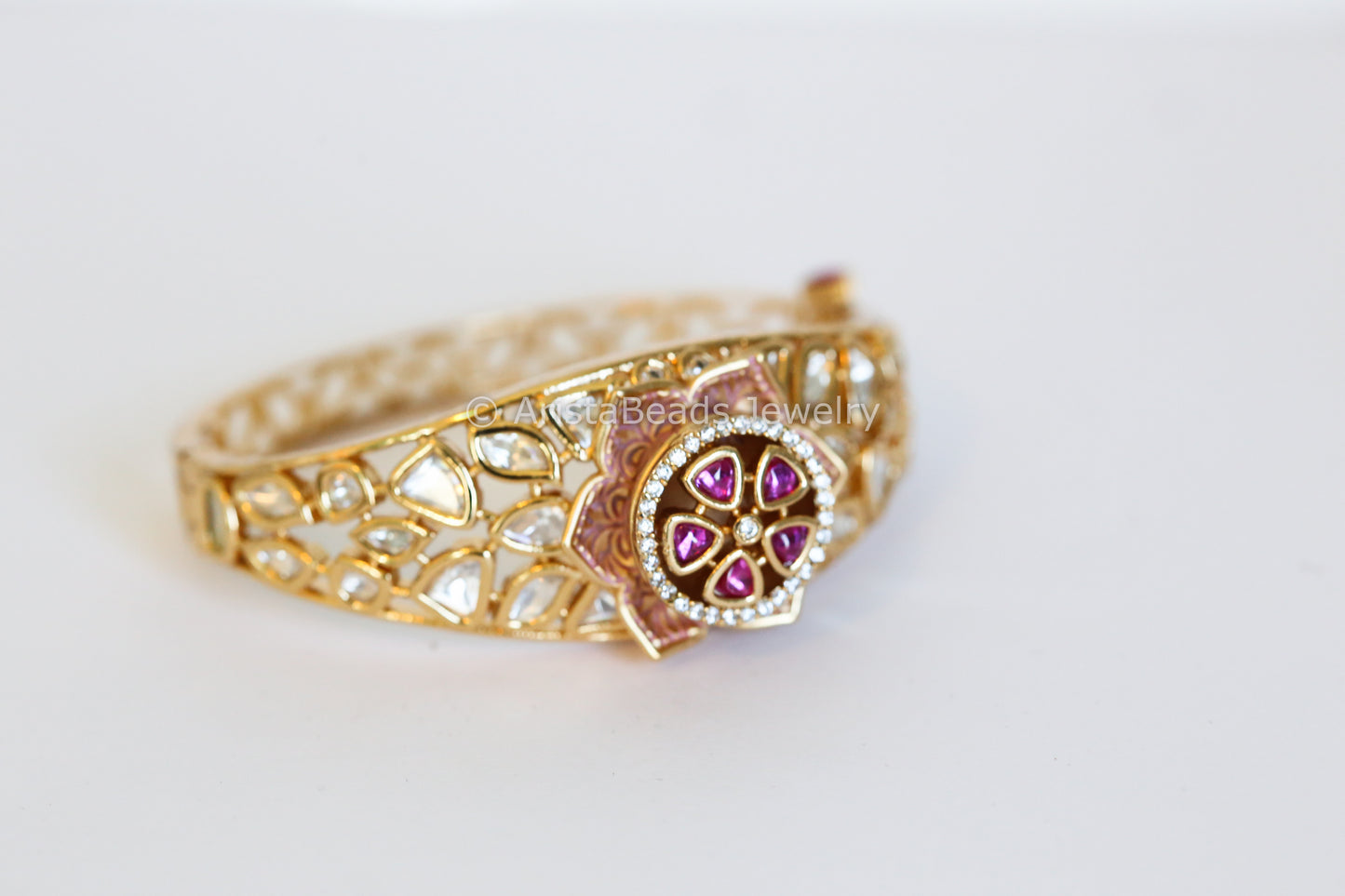 Kemp CZ Enamel & Polki Kundan Bangle Bracelet