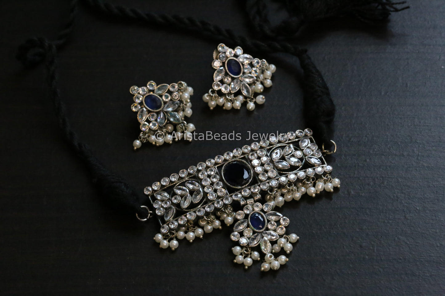 Short CZ Choker Set - Clear Blue