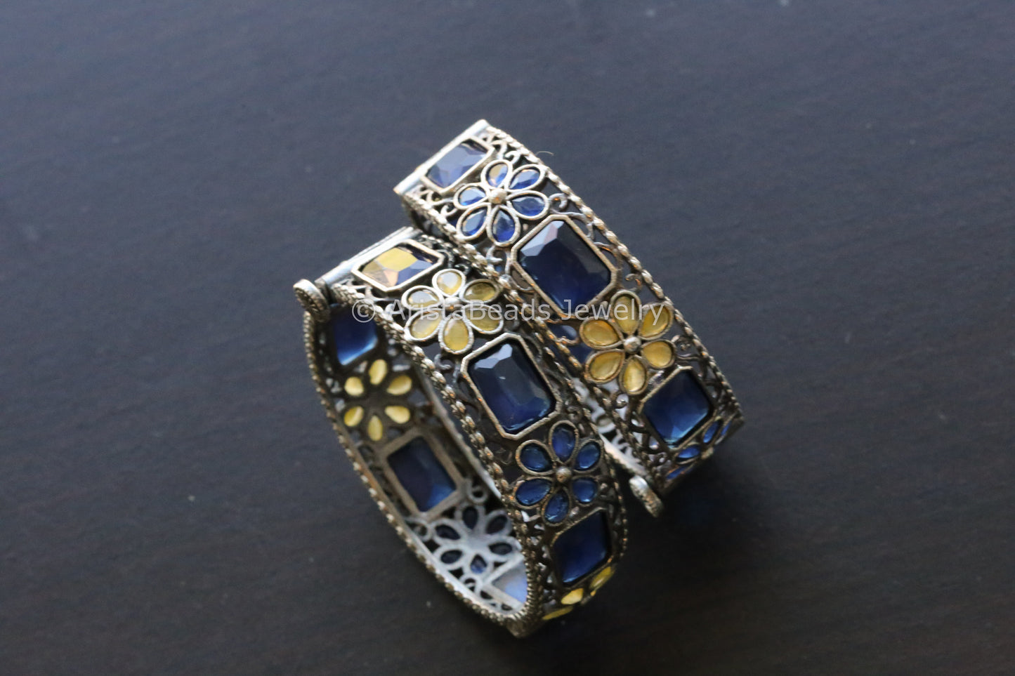 Blue Yellow Oxidized Bangle Set (2.6 openable)