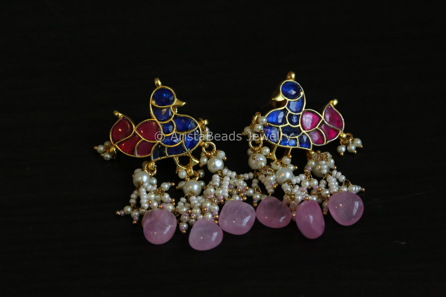 Blue Ruby Pachi Bird Earrings