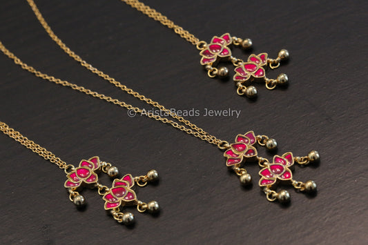 Handmade Dainty Kundan Necklace  - Ruby Lotus