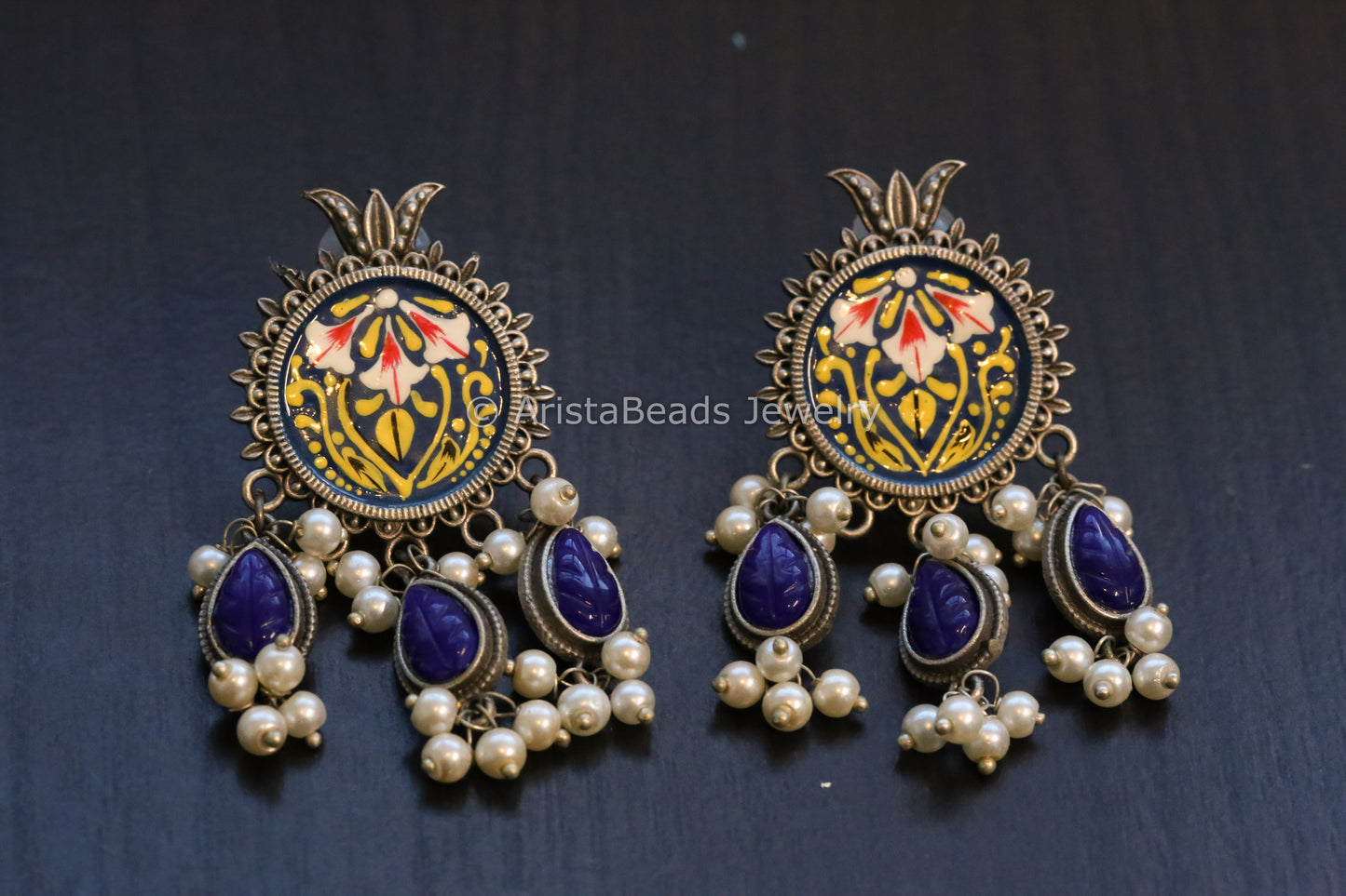 Enamel Hand-Painted Stud - Blue Drops