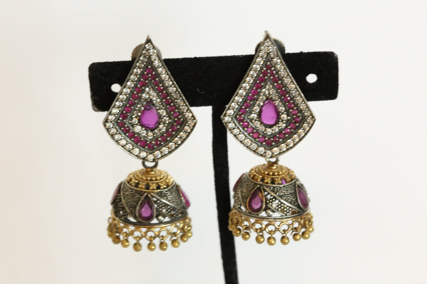 Dual Tone CZ Jhumka Earrings