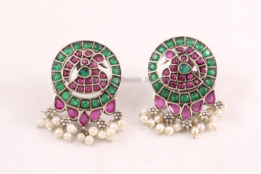 Jadau Look CZ Oxidized Earrings -Multi
