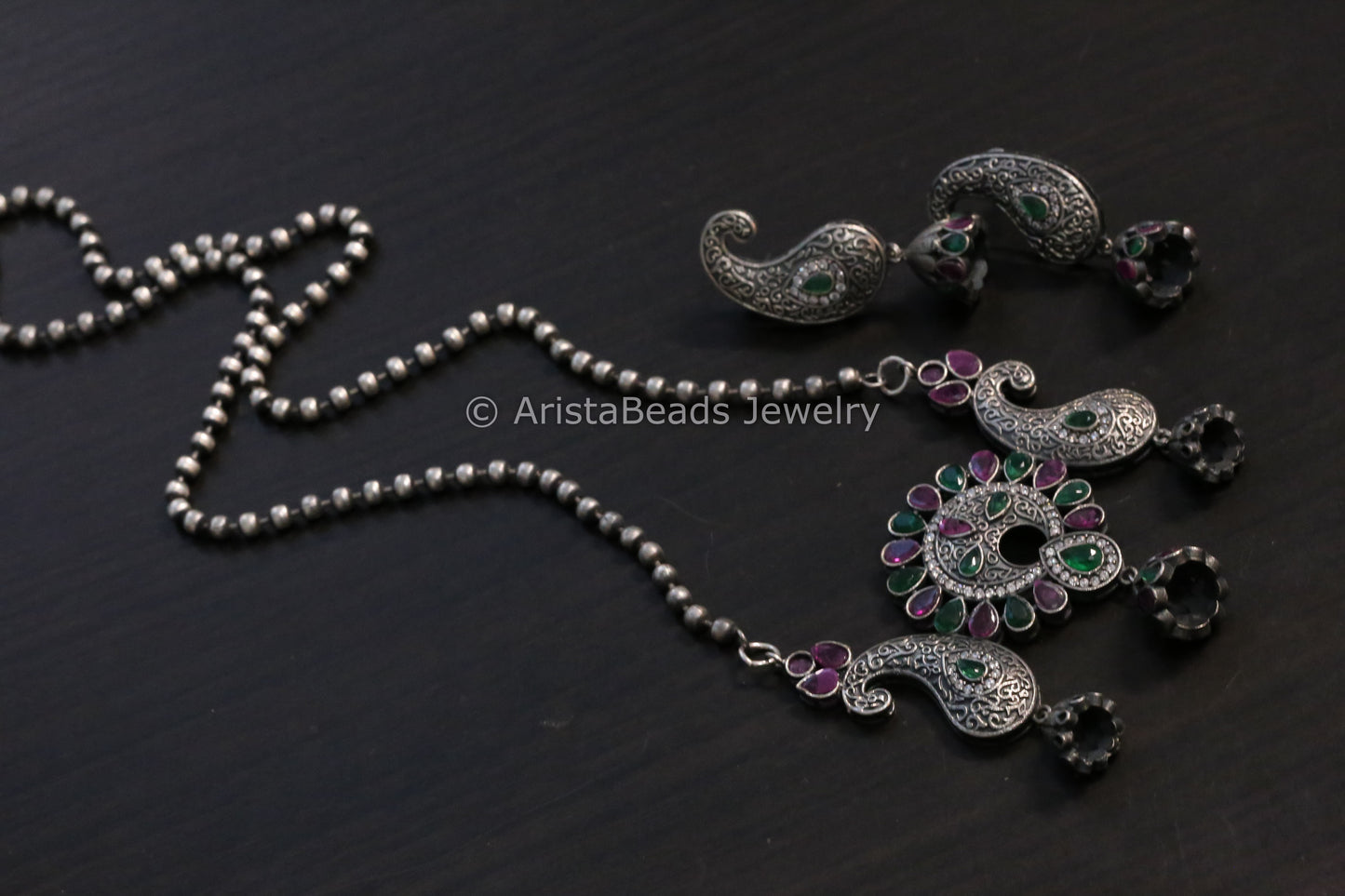 Green Ruby CZ Pendant Chain Set