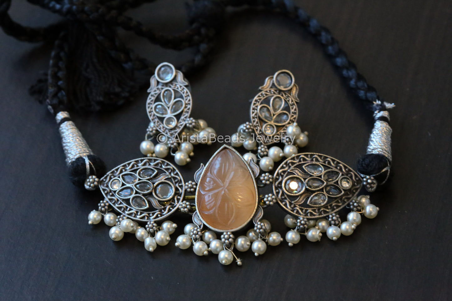 Carved Stone Choker Set - Orange
