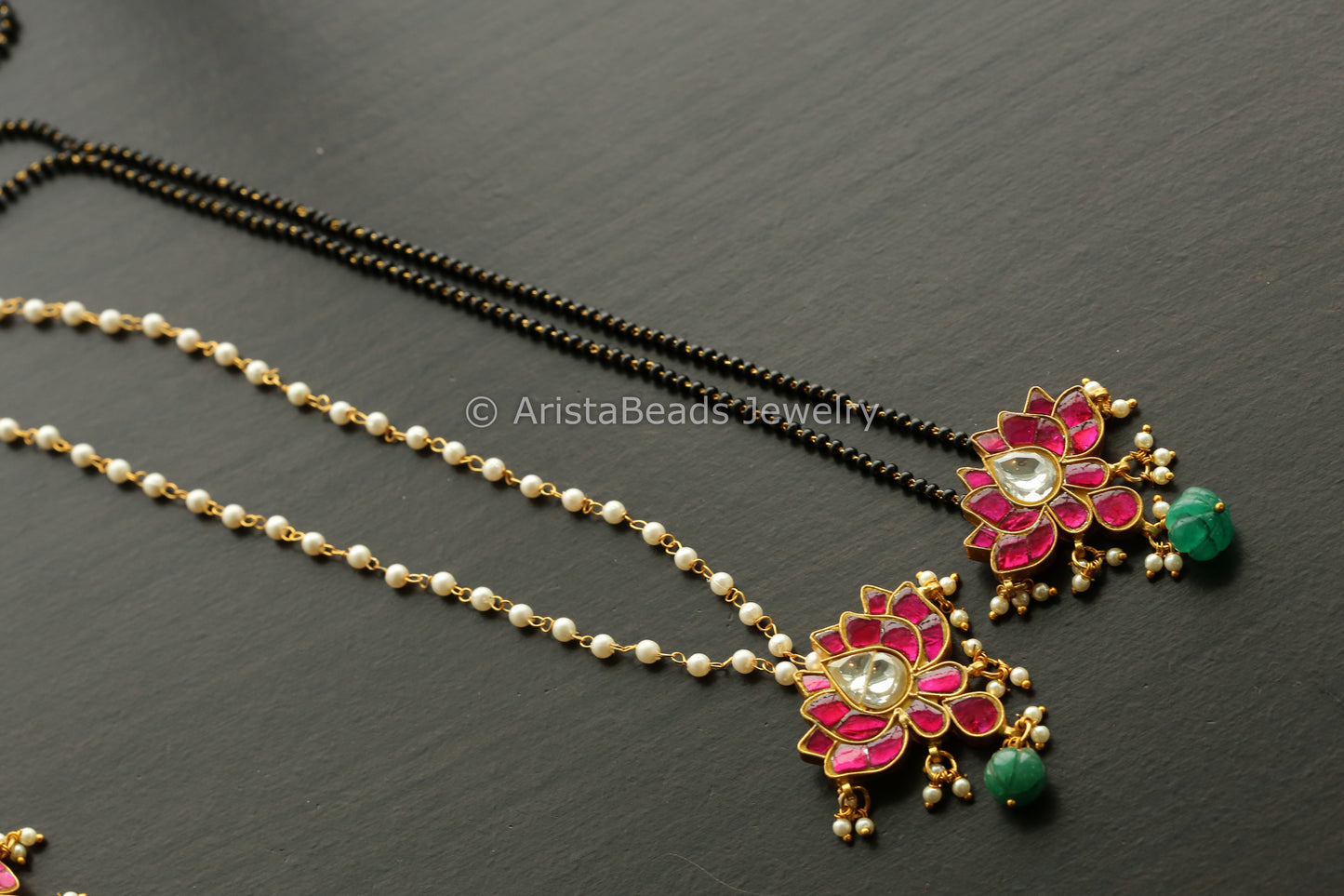Handmade Jadau Lotus Bead Chain