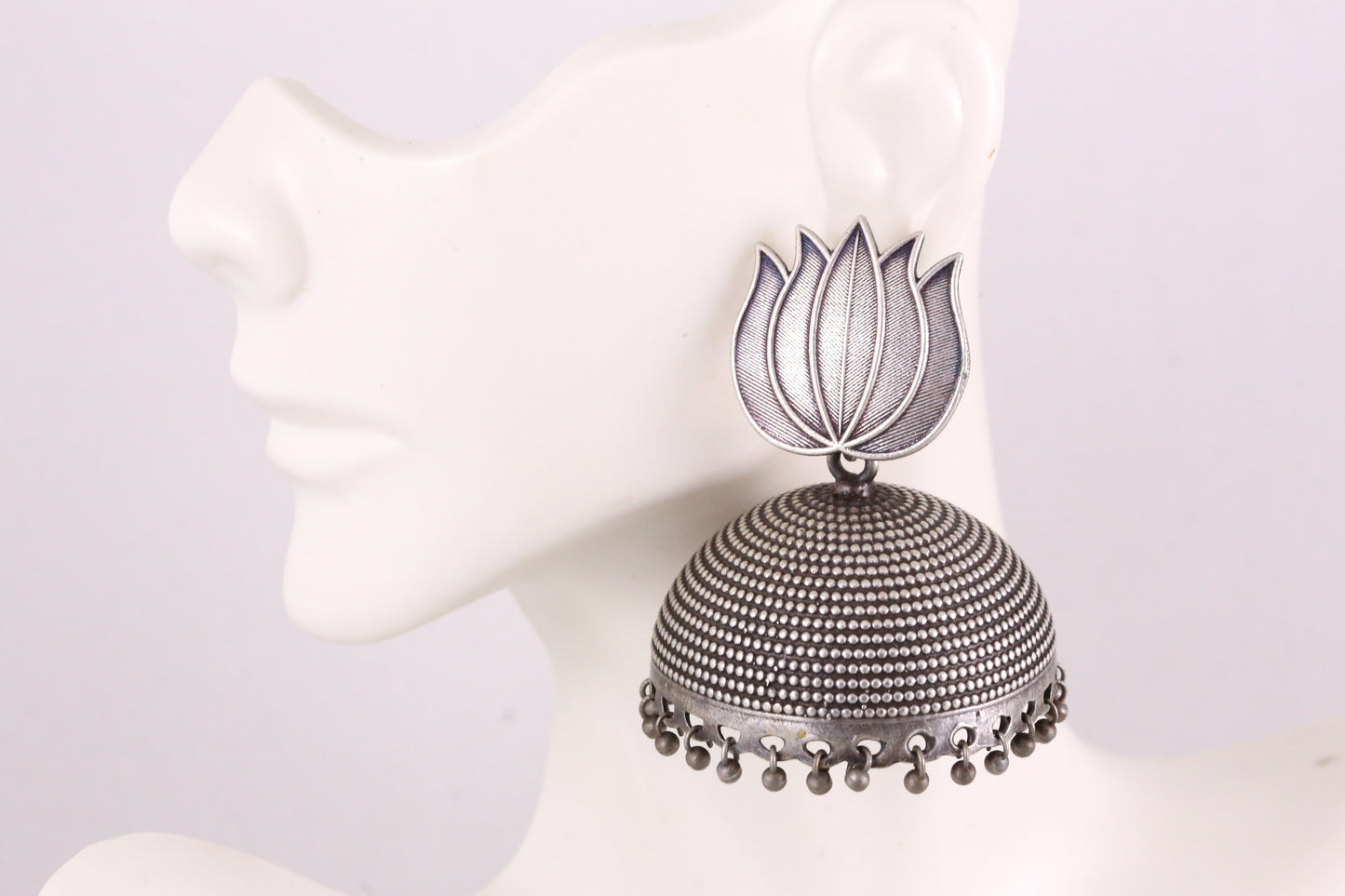 Silver Replica Large Lotus Jhumka