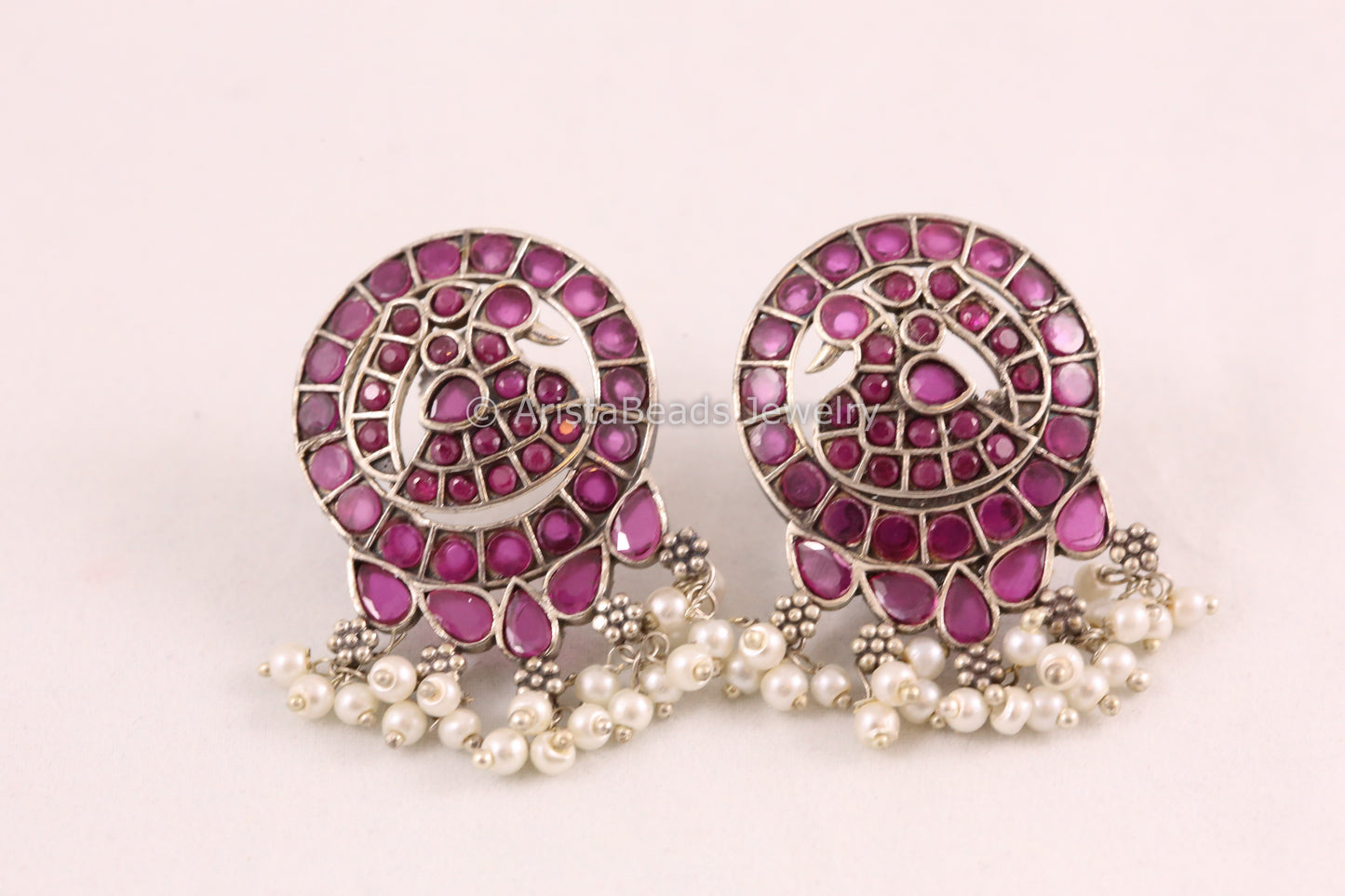 Jadau Look CZ Oxidized Earrings - Ruby