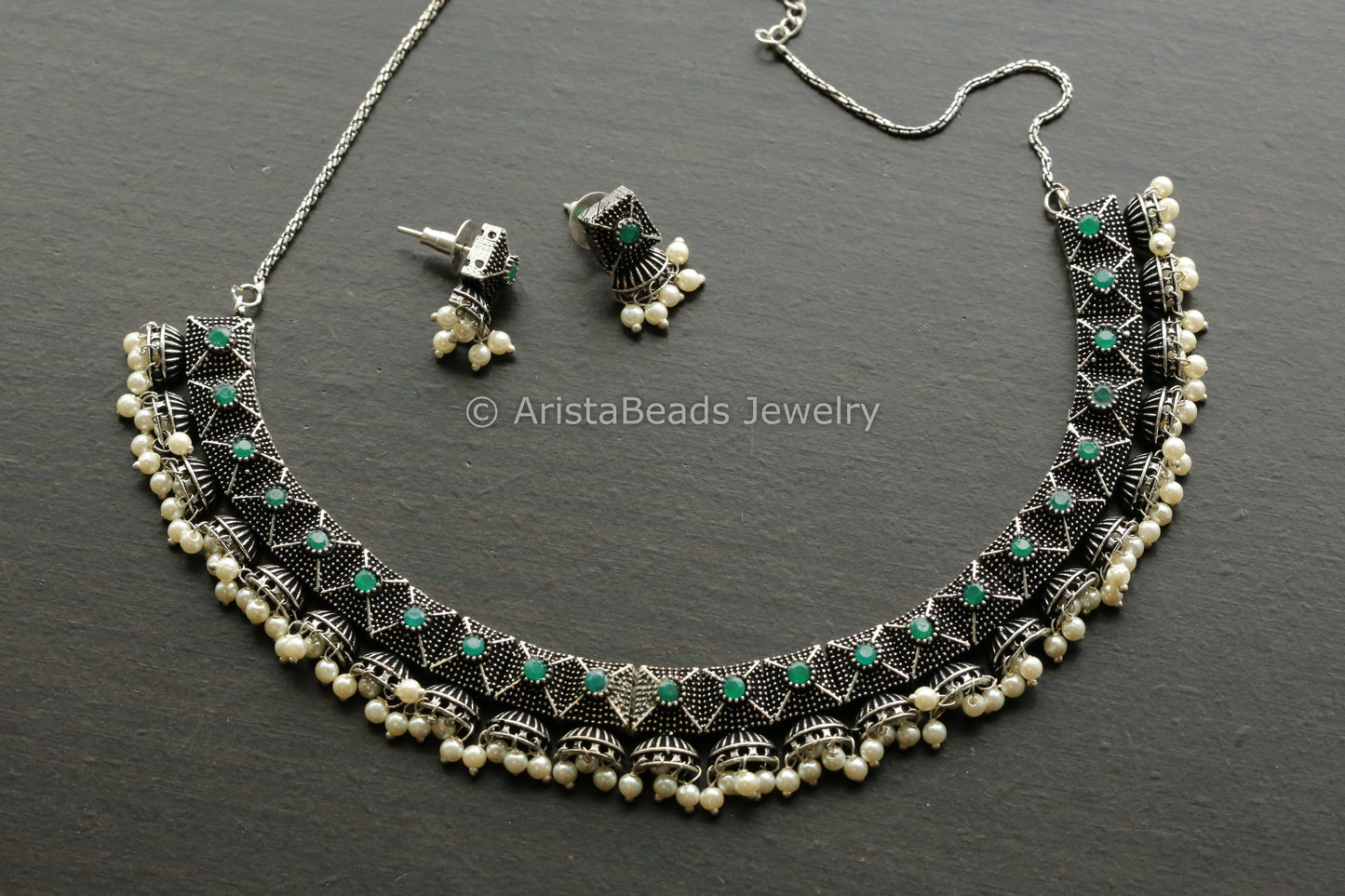 Green Oxidized Necklace Set