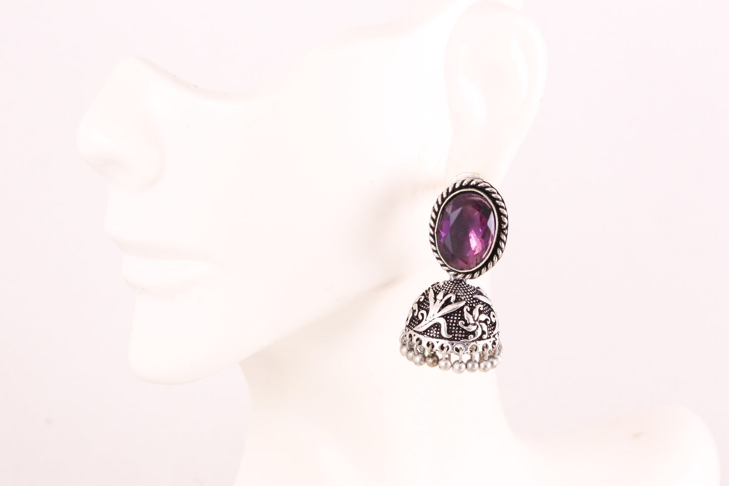 Stone Jhumka - Purple