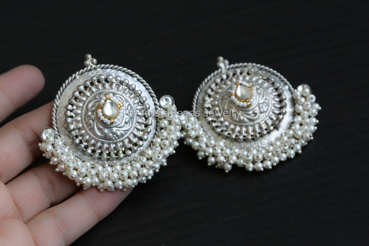 Brass Silver Replica Kundan Designer Studs