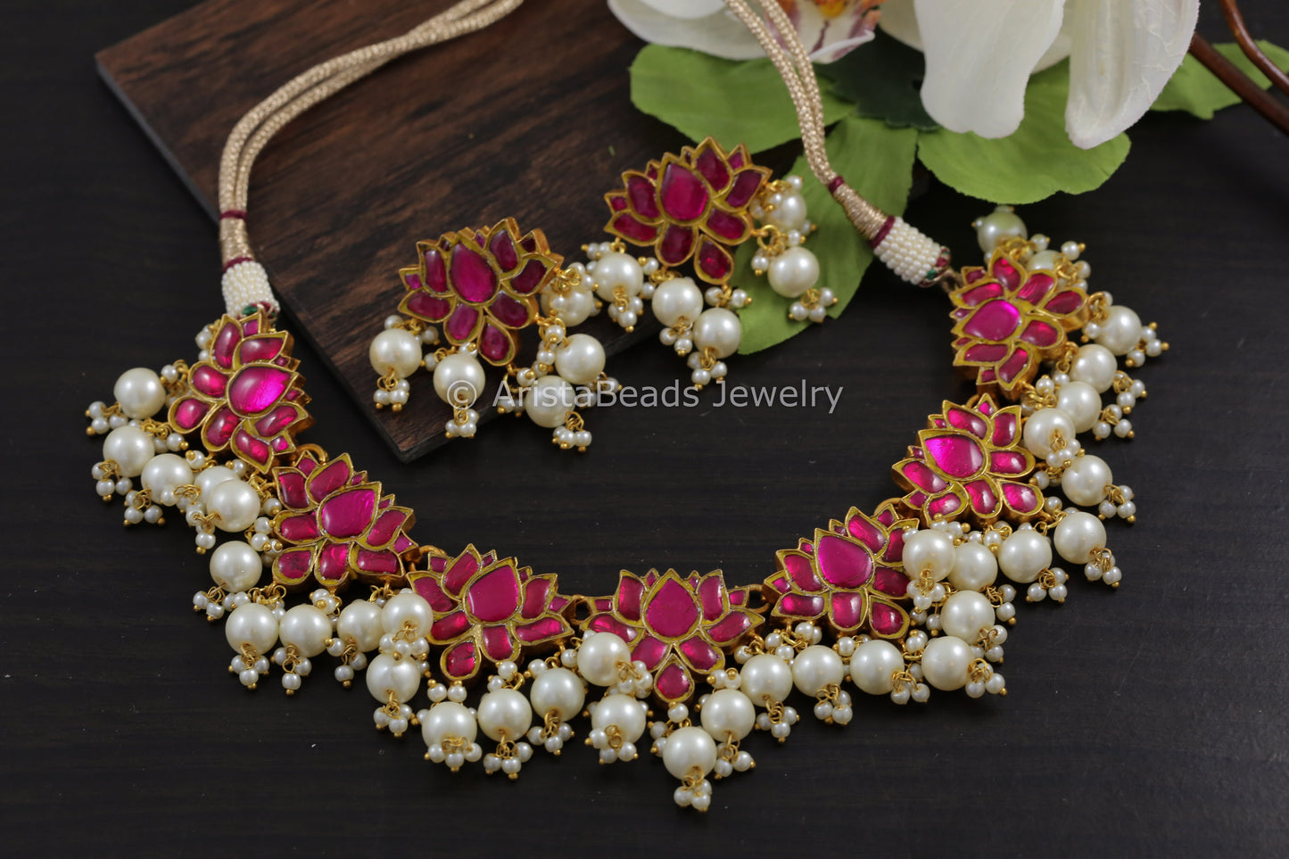 Handmade Lotus Kundan Necklace Set