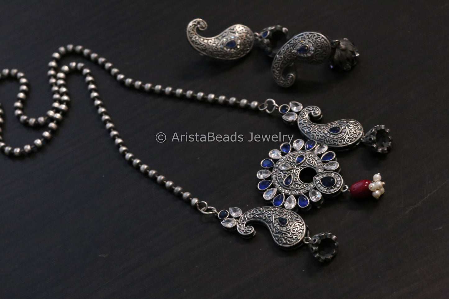 Blue CZ Pendant Chain Set