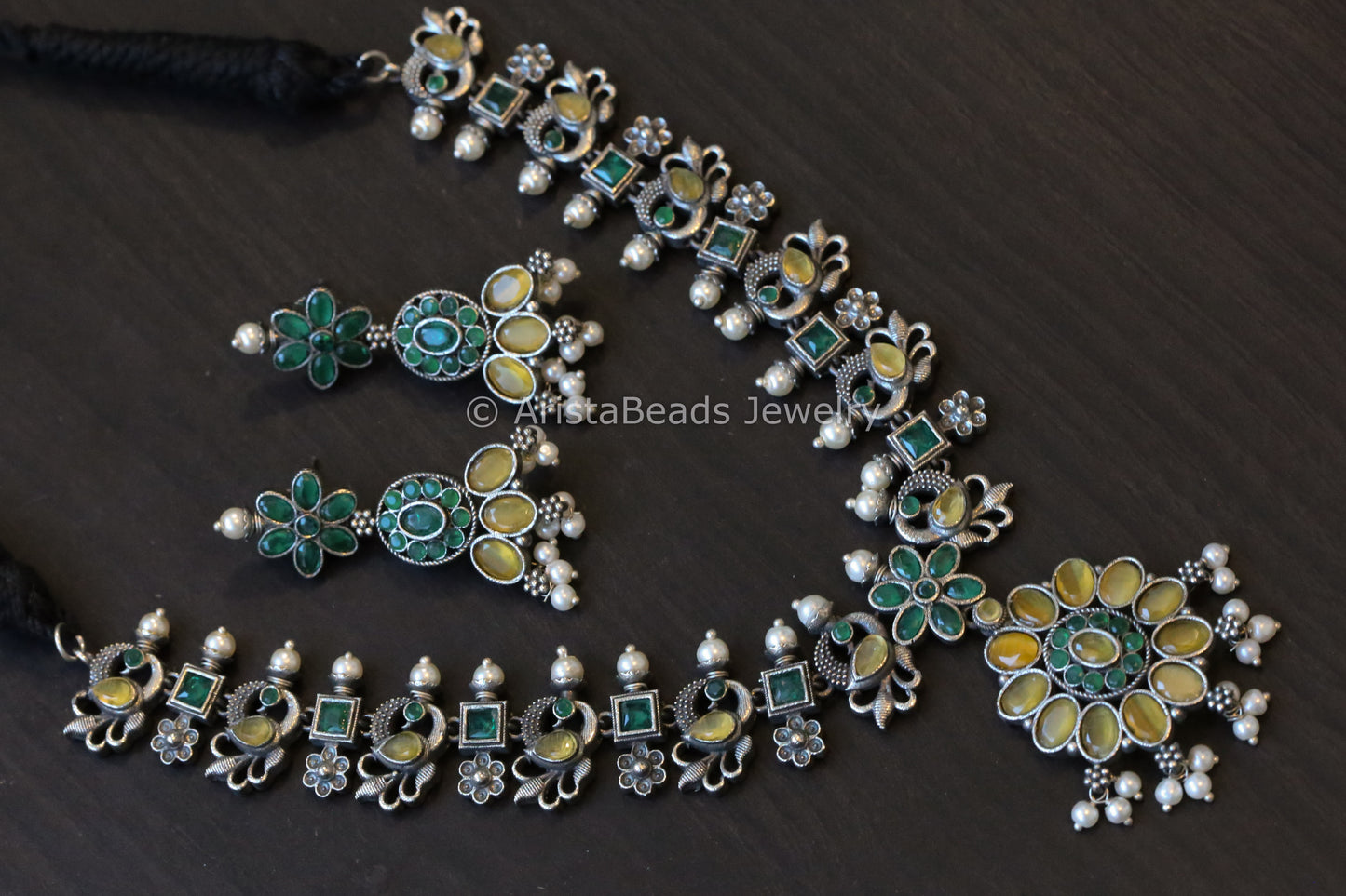 Yellow Green Stone Oxidized Necklace Set