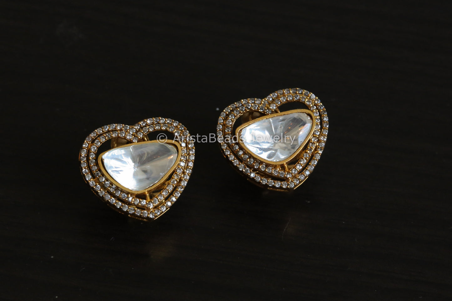 CZ & Uncut Kundan Heart Studs