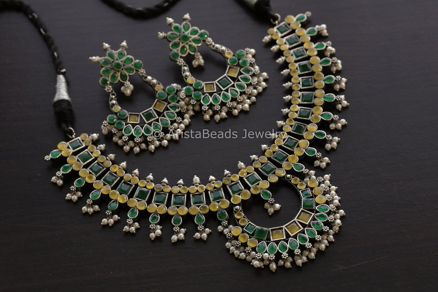 Green Yellow Oxidized Necklace Set
