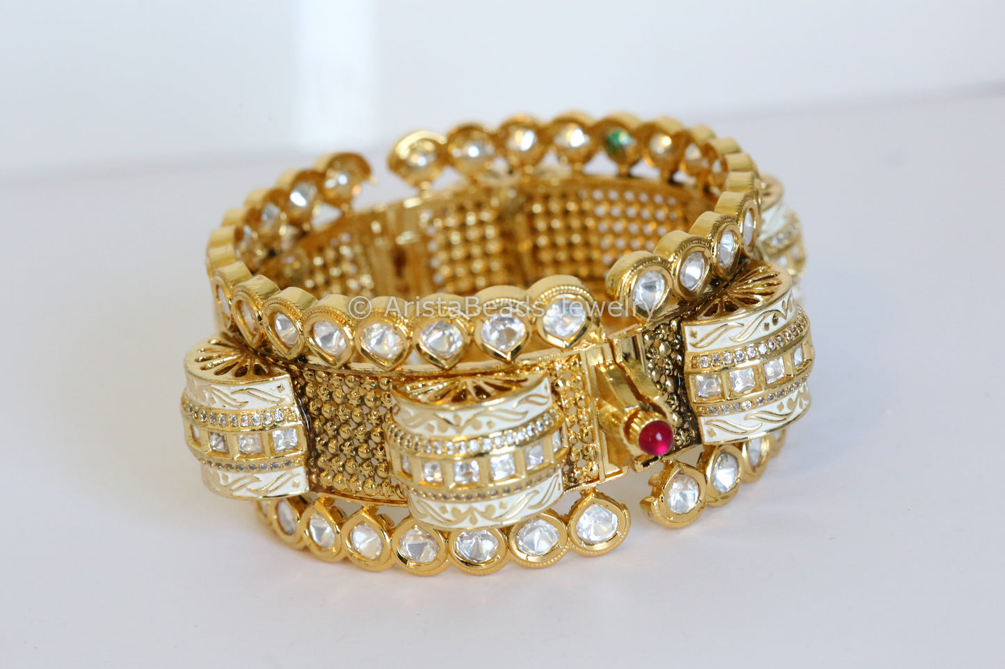 Ivory Enamel Kundan Bangle