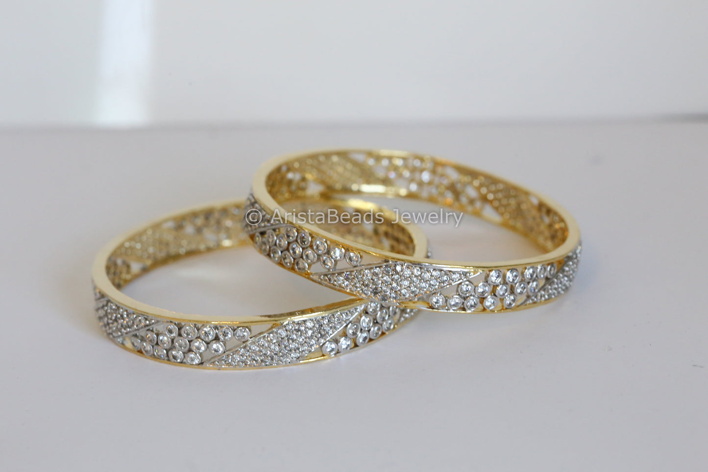 Dual Tone CZ Bangle Set