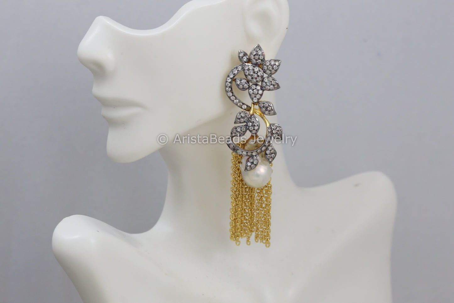 Baroque Pearl Victorian CZ Tassel earrings