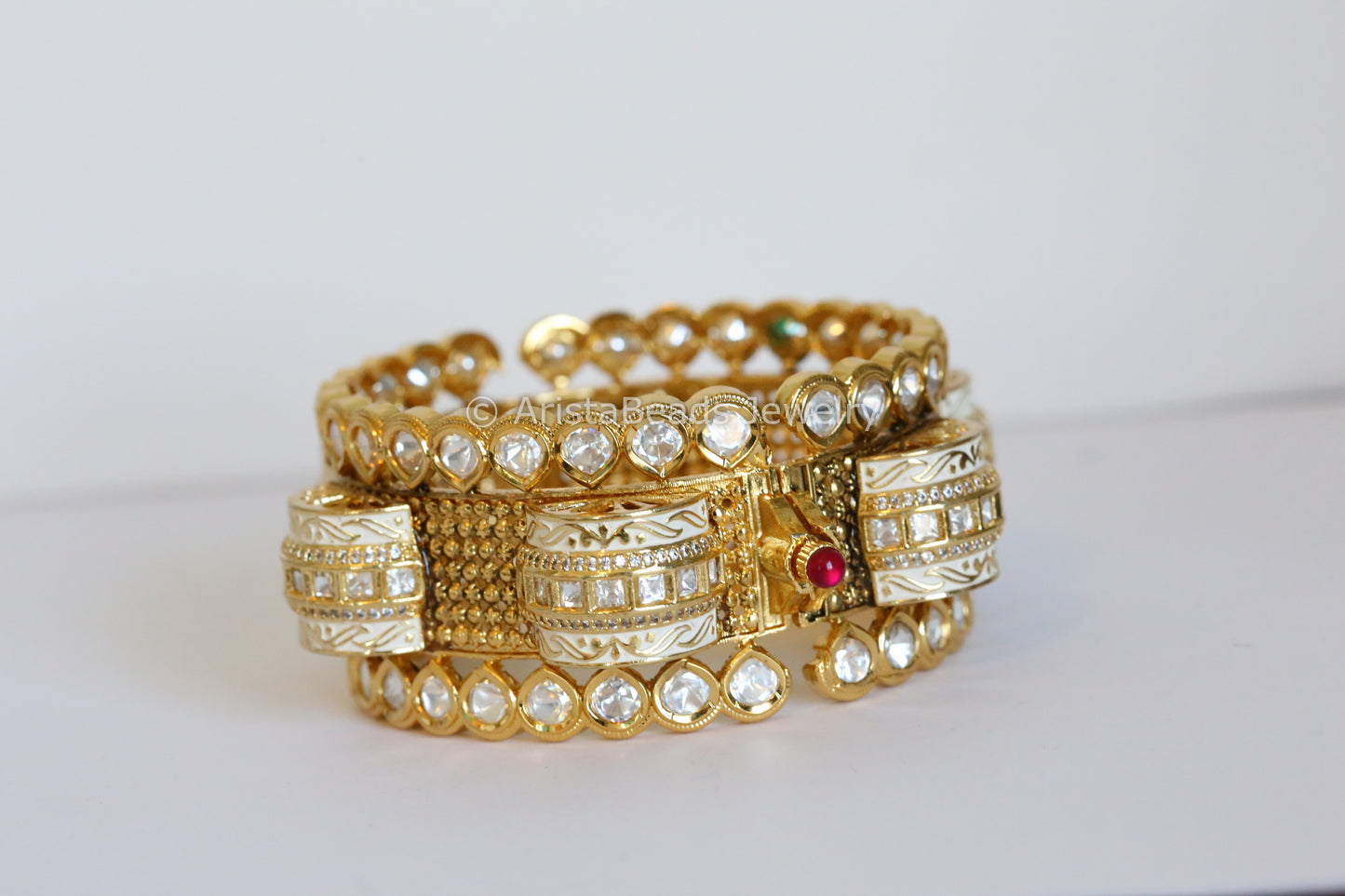 Ivory Enamel Kundan Bangle