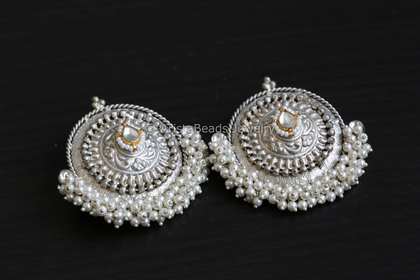 Brass Silver Replica Kundan Designer Studs