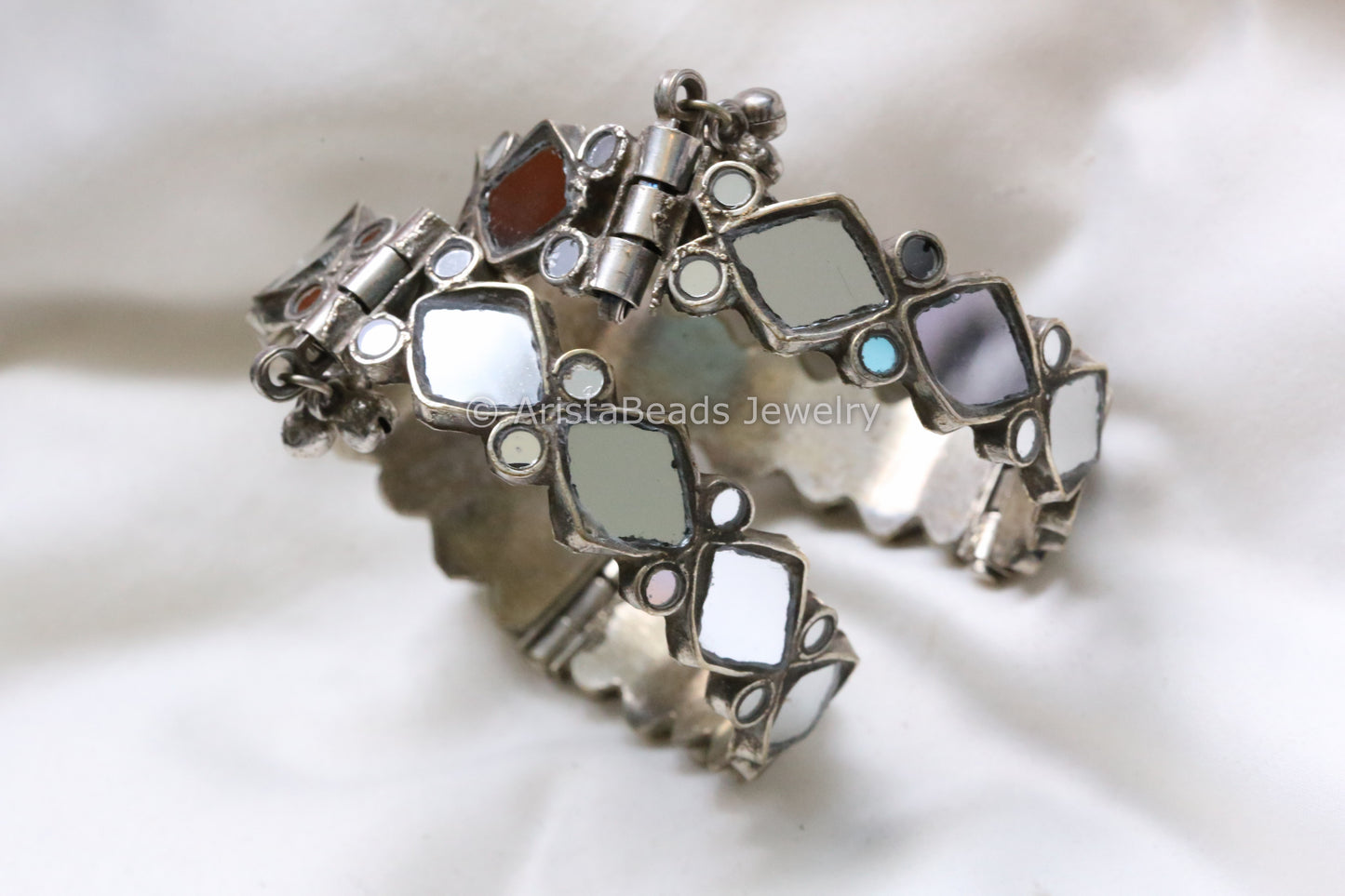 Silver Look Real Glass Bangle Set (Openable)