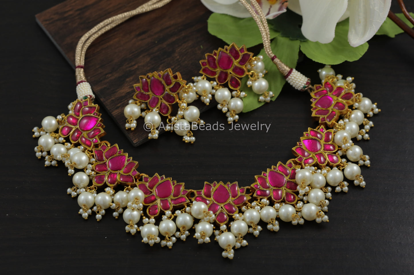 Handmade Lotus Kundan Necklace Set