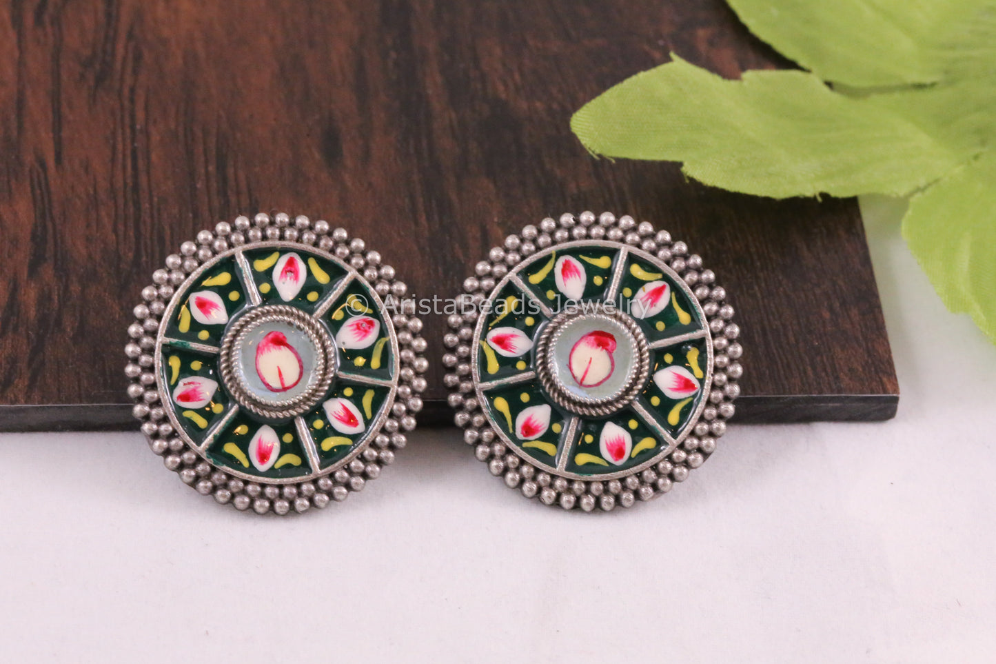 Enamel Earrings - Green