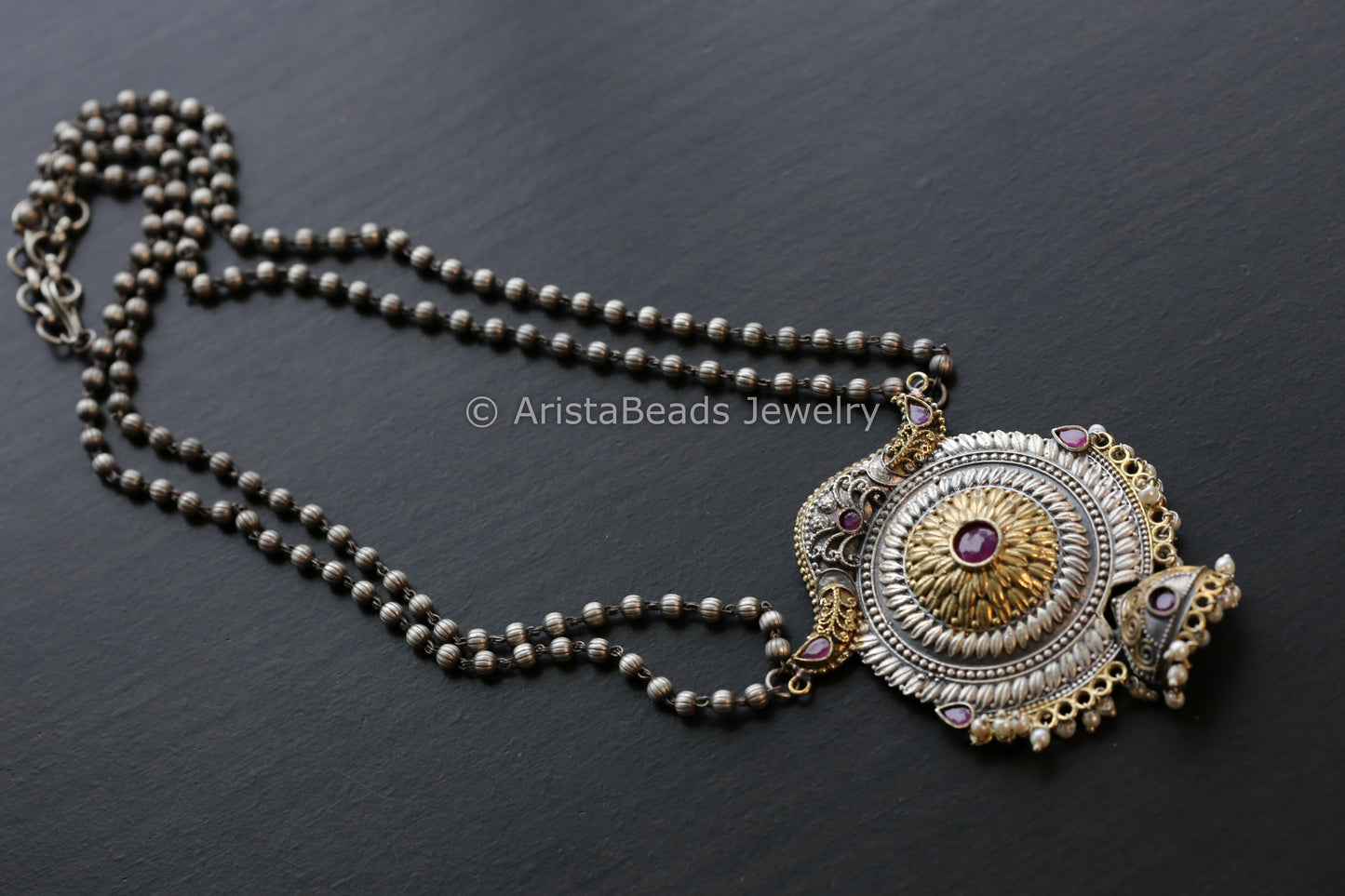 Dual Tone Jhumka Necklace