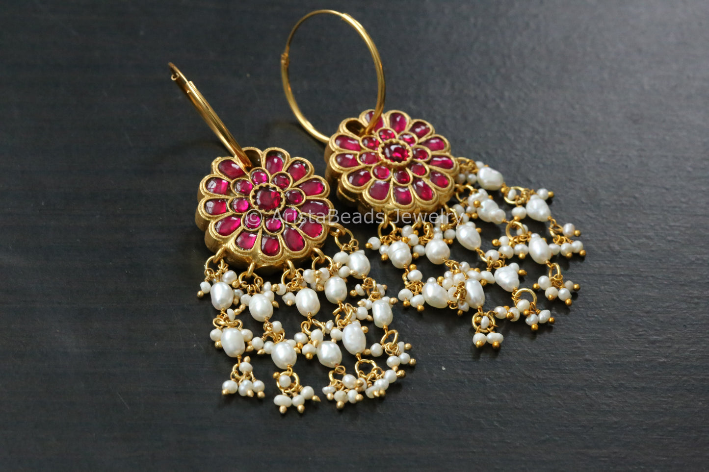 Reversible Jadau Kundan Hoops - Ruby Clear