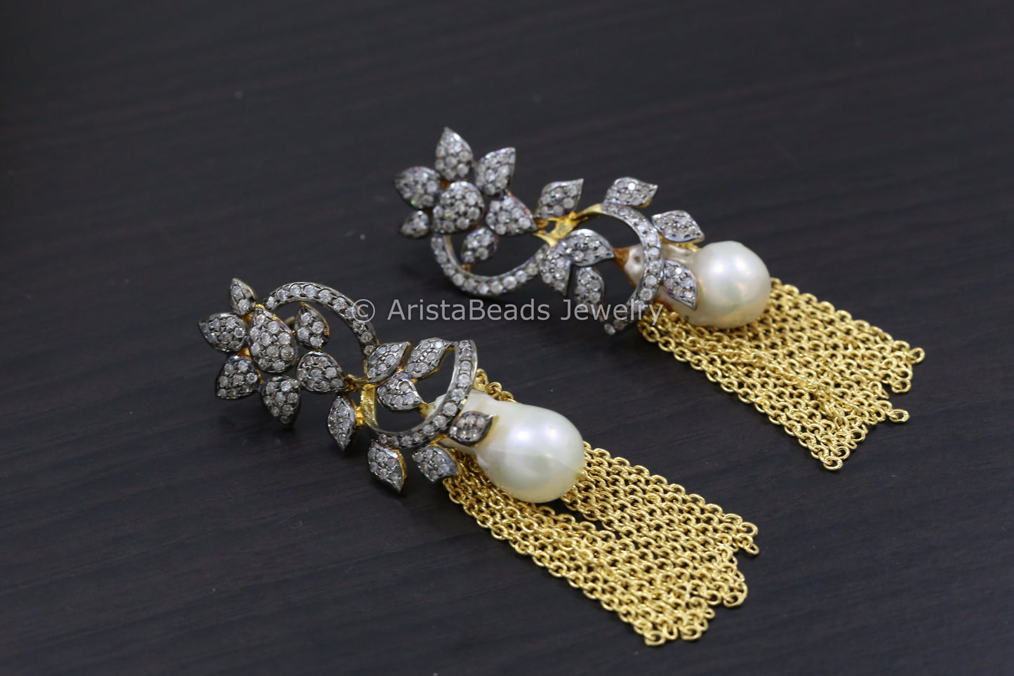 Baroque Pearl Victorian CZ Tassel earrings