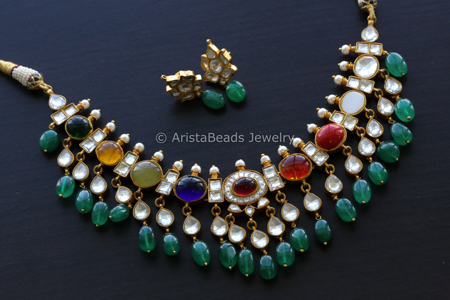 Jadau Kundan Navratan Necklace Set