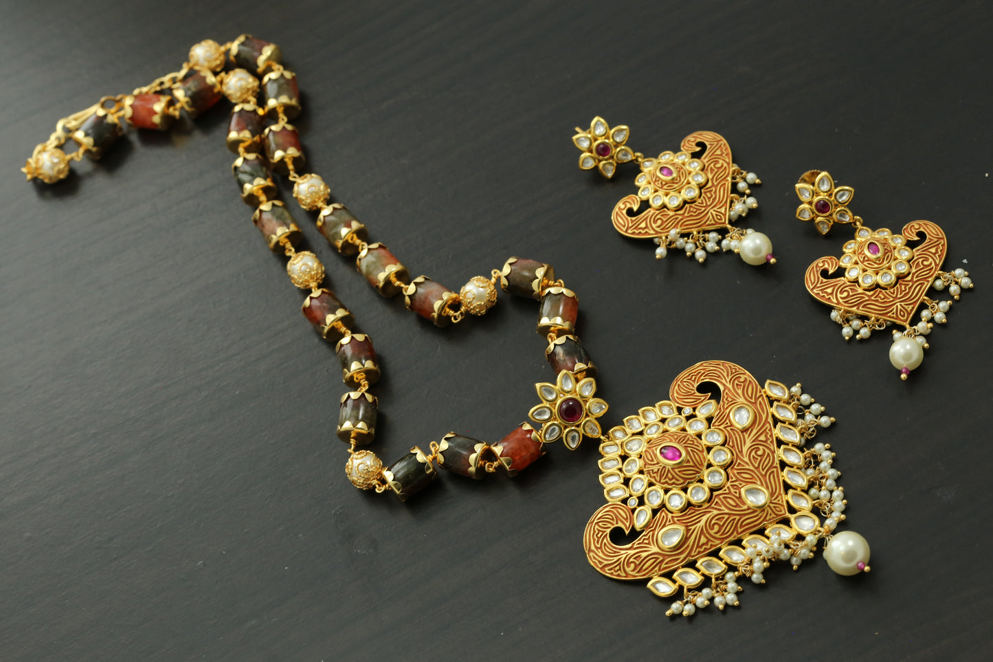 Geru Enamel & Foil Kundan Pendant Set