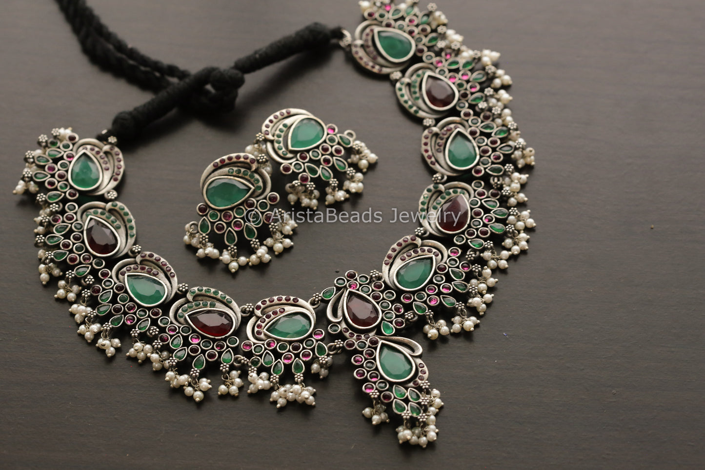 Green Red Peacock Necklace Set