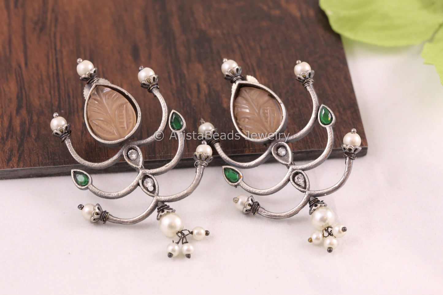 Carved Stone Peach Earrings