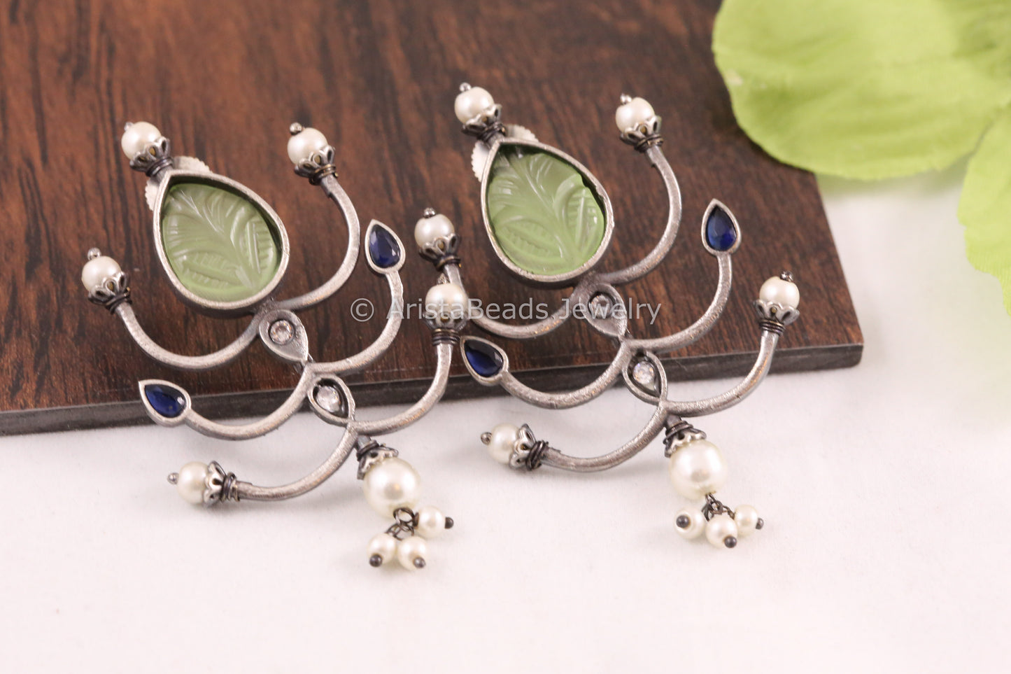 Carved Stone Green Earrings