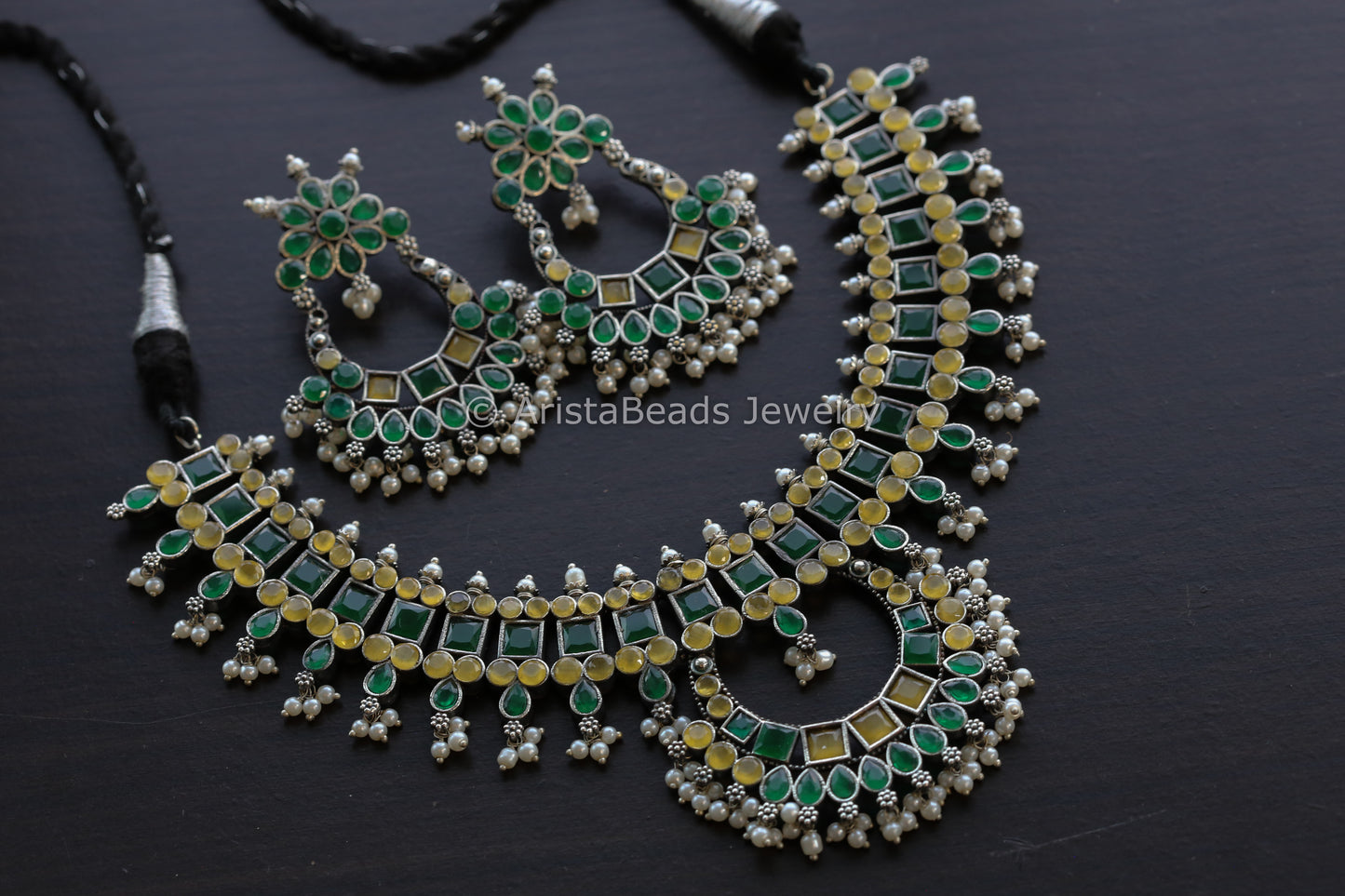 Green Yellow Oxidized Necklace Set