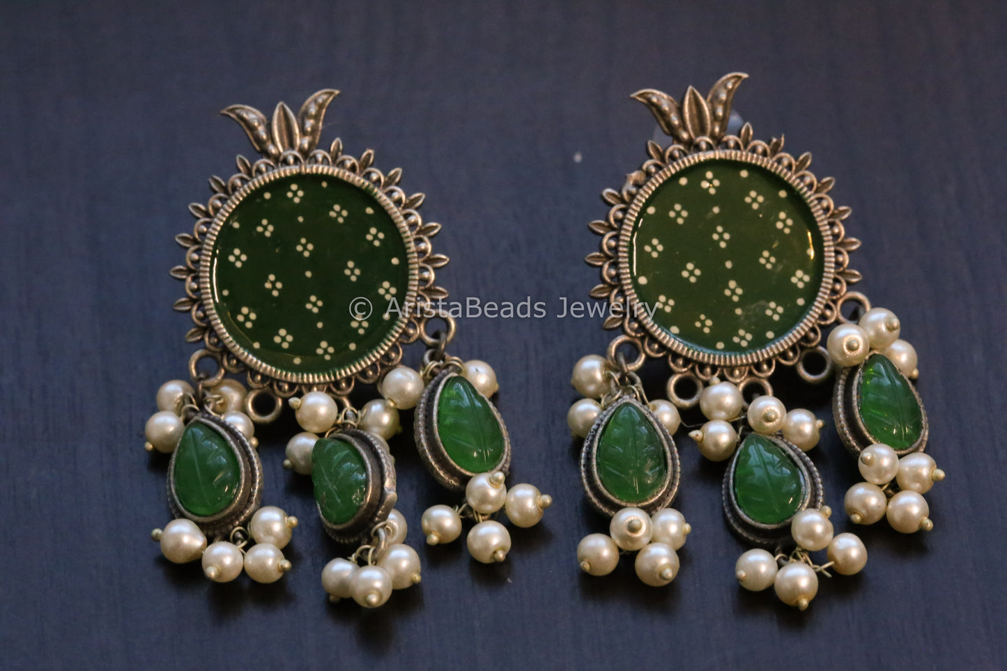 Enamel Hand-Painted Stud - Green Drops