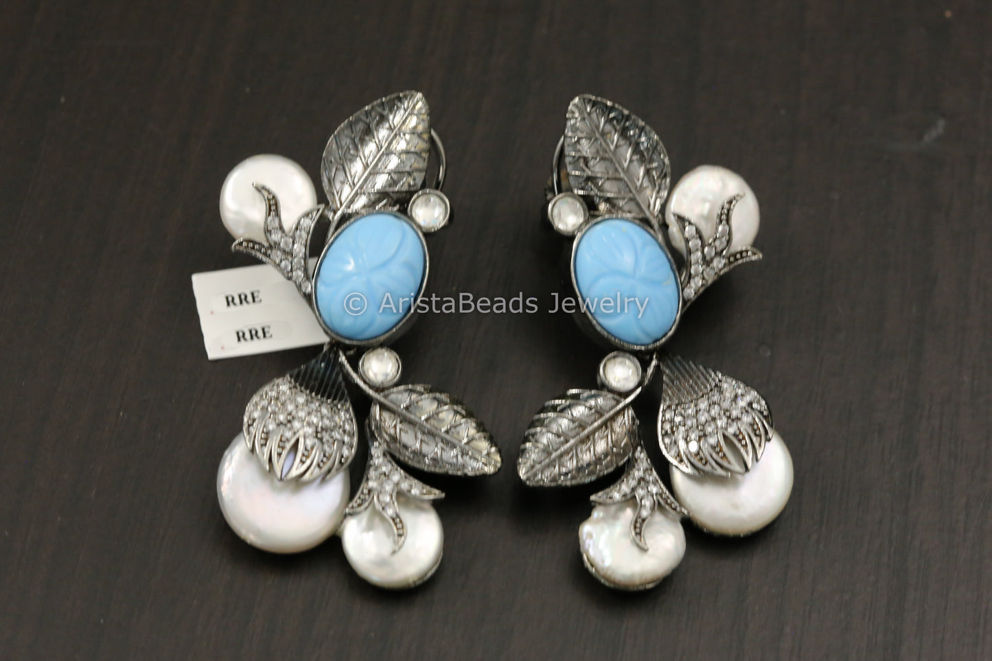 Baroque Pearl & Carved Stone Earrings - Turquoise