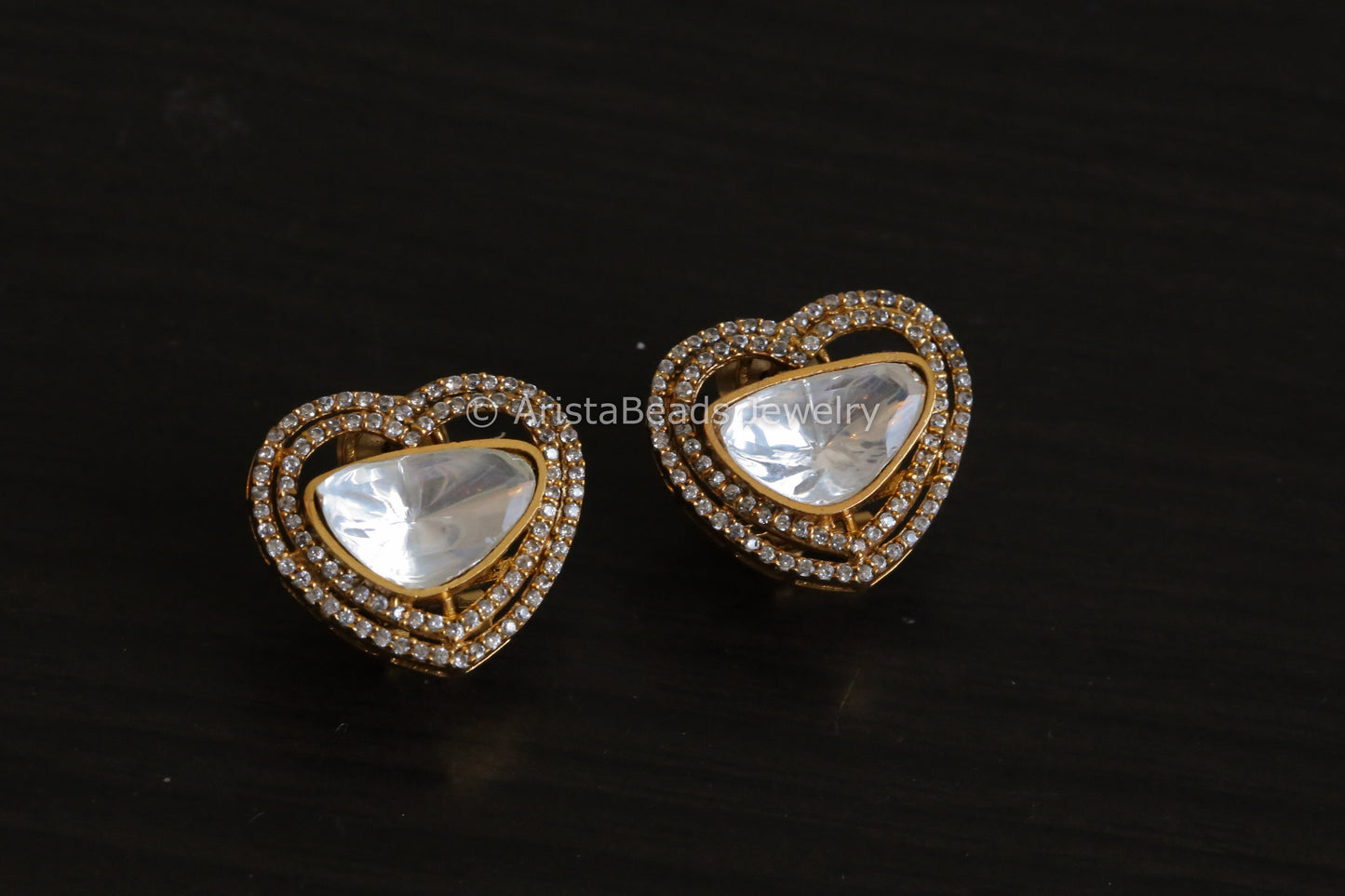 CZ & Uncut Kundan Heart Studs