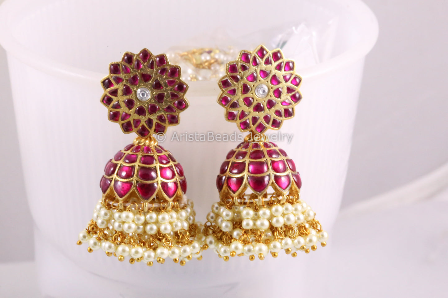 Handmade Jadau Ruby Kundan Jhumka