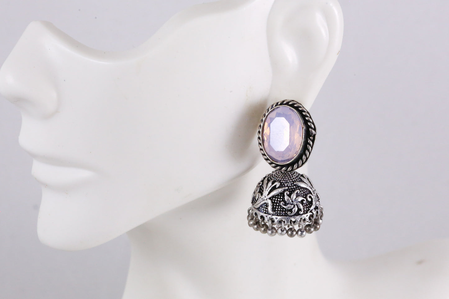 Stone Jhumka - Milky White