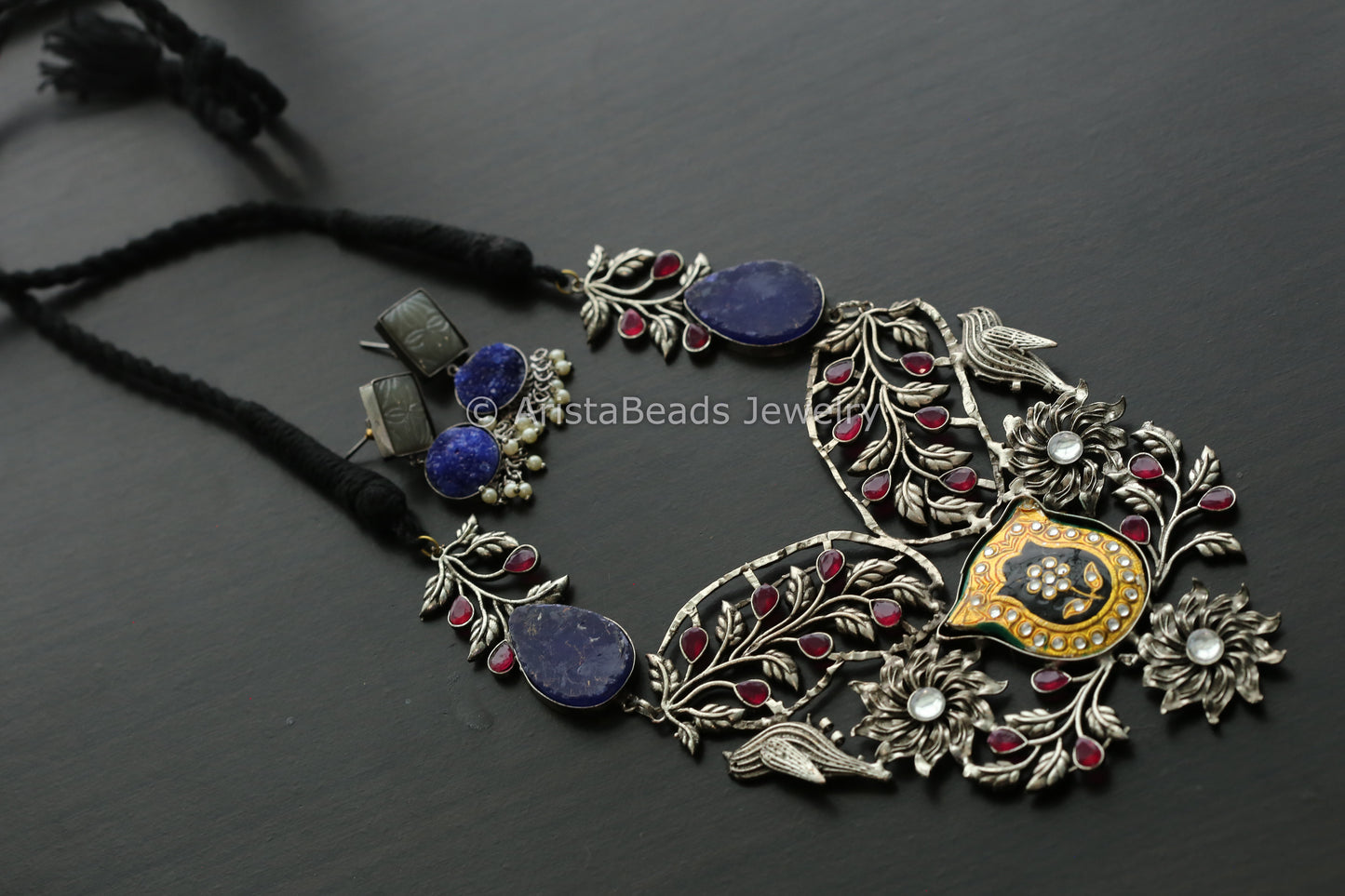 Extra Large Enamel Kundan Fusion Pendant Set