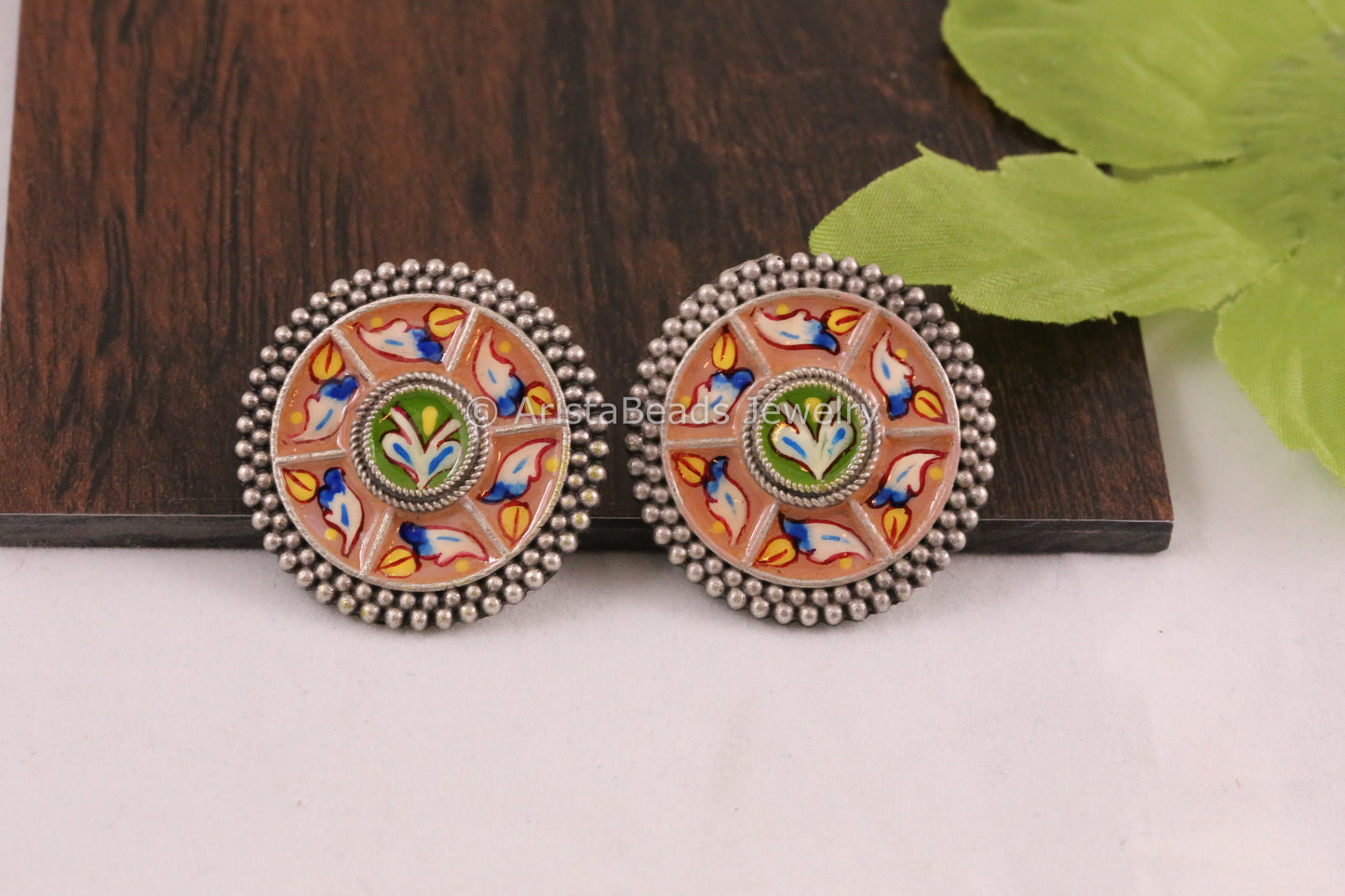 Enamel Earrings - Peach