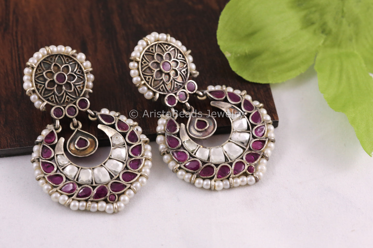 Oxidized Kundan Chandbaali - Ruby