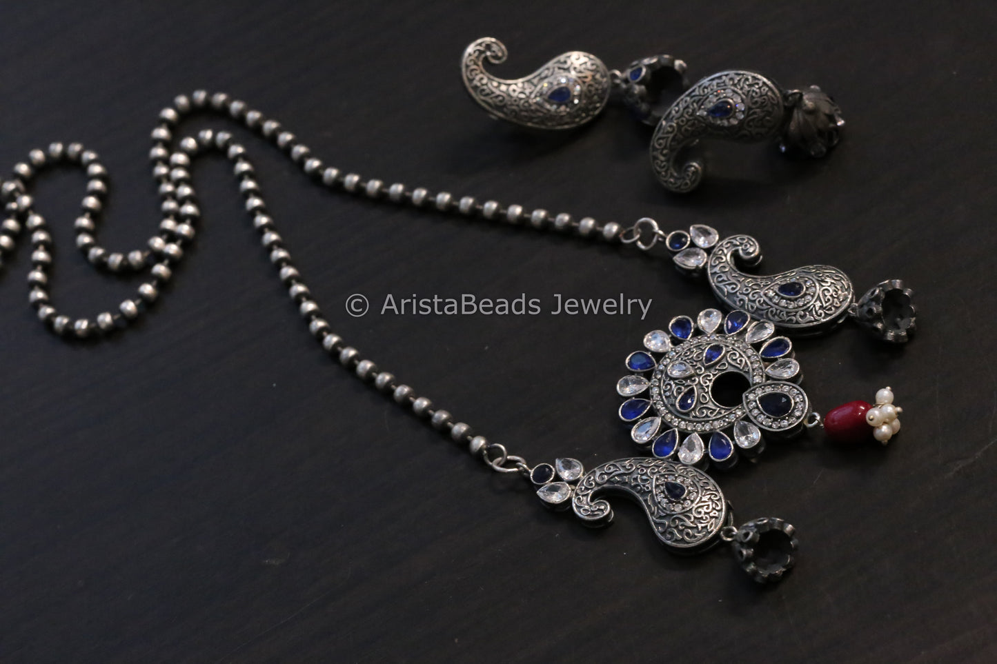 Blue CZ Pendant Chain Set