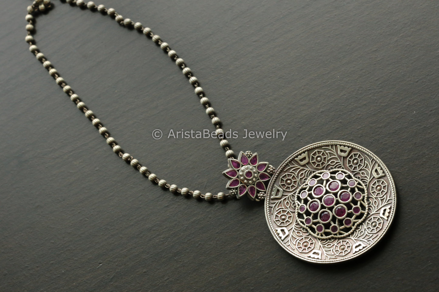 Oxidized Chain Pendant - Ruby