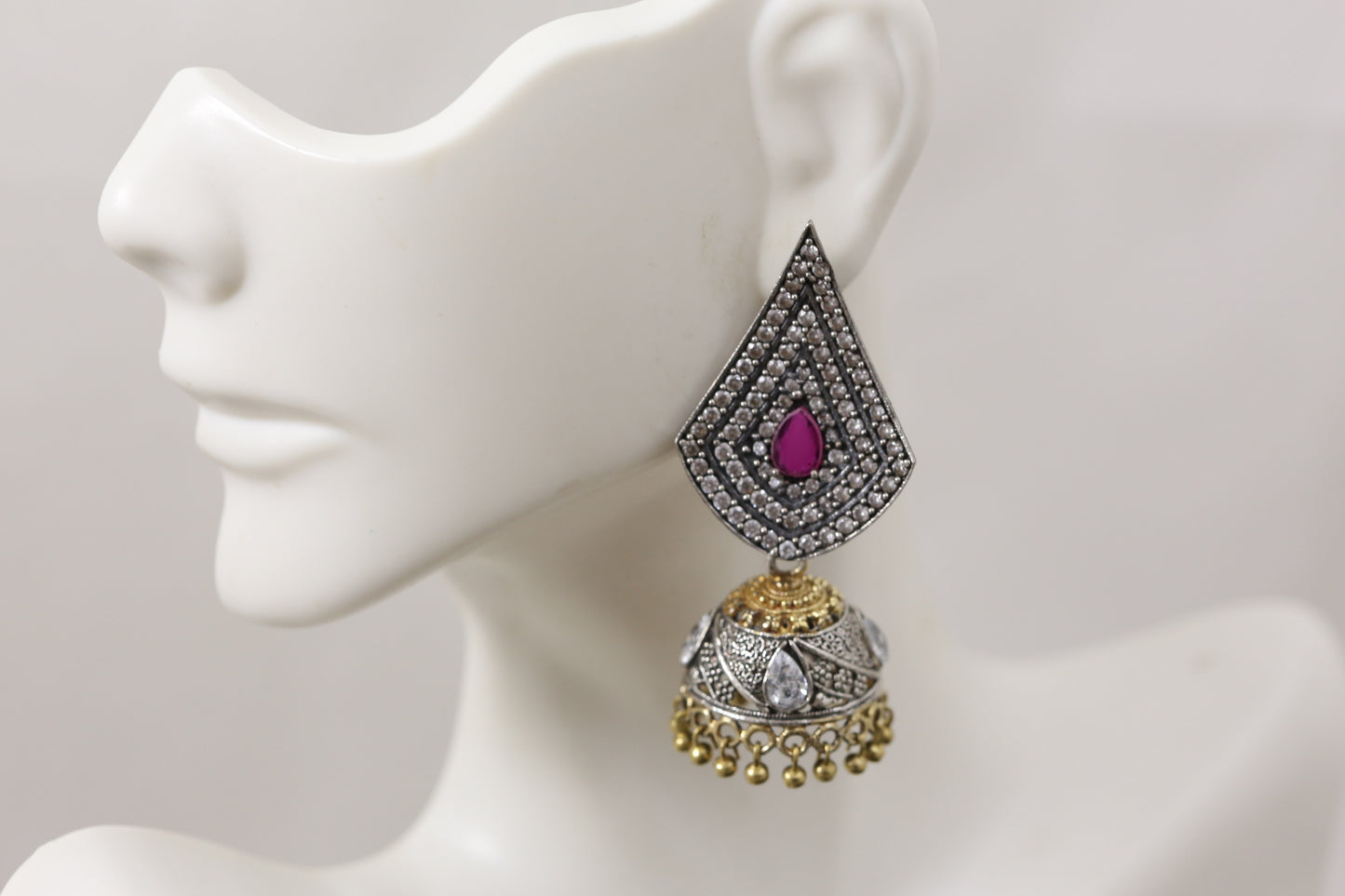 Dual Tone CZ Jhumka Earrings
