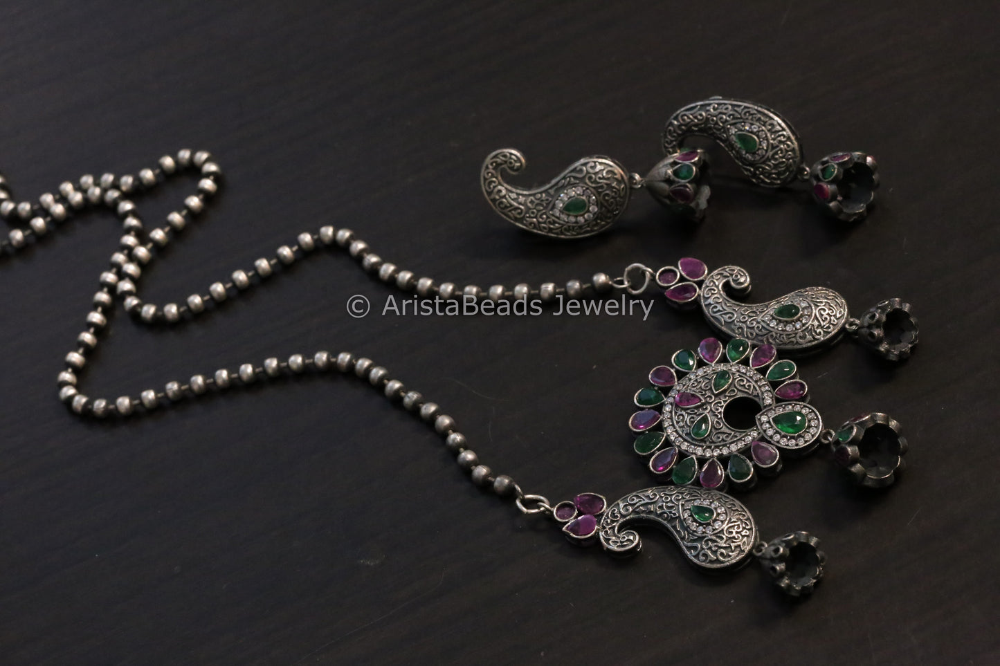 Green Ruby CZ Pendant Chain Set